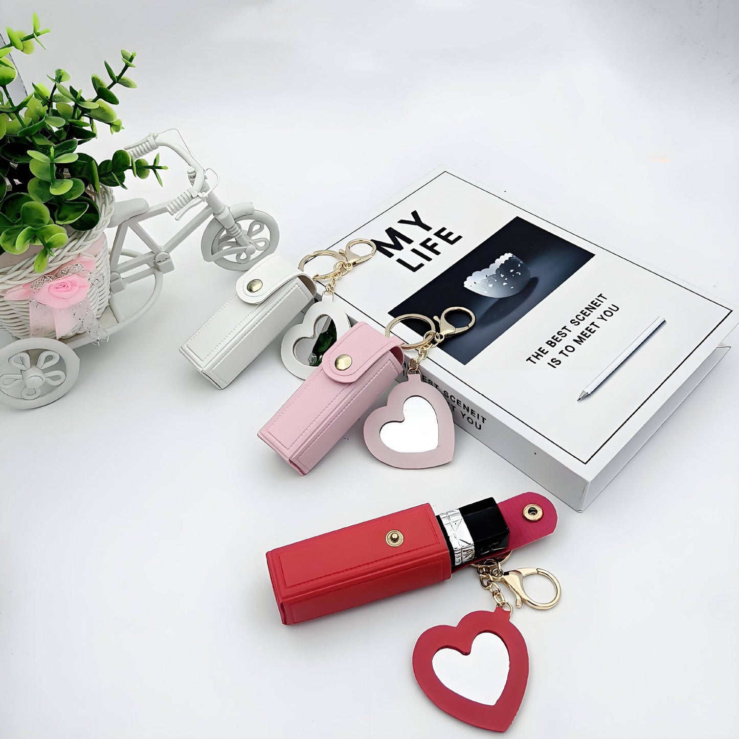 High Quality Love Shape PU Leather Makeup Keychain💼