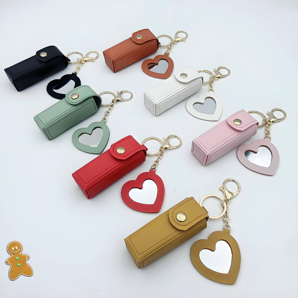 High Quality Love Shape PU Leather Makeup Keychain💼