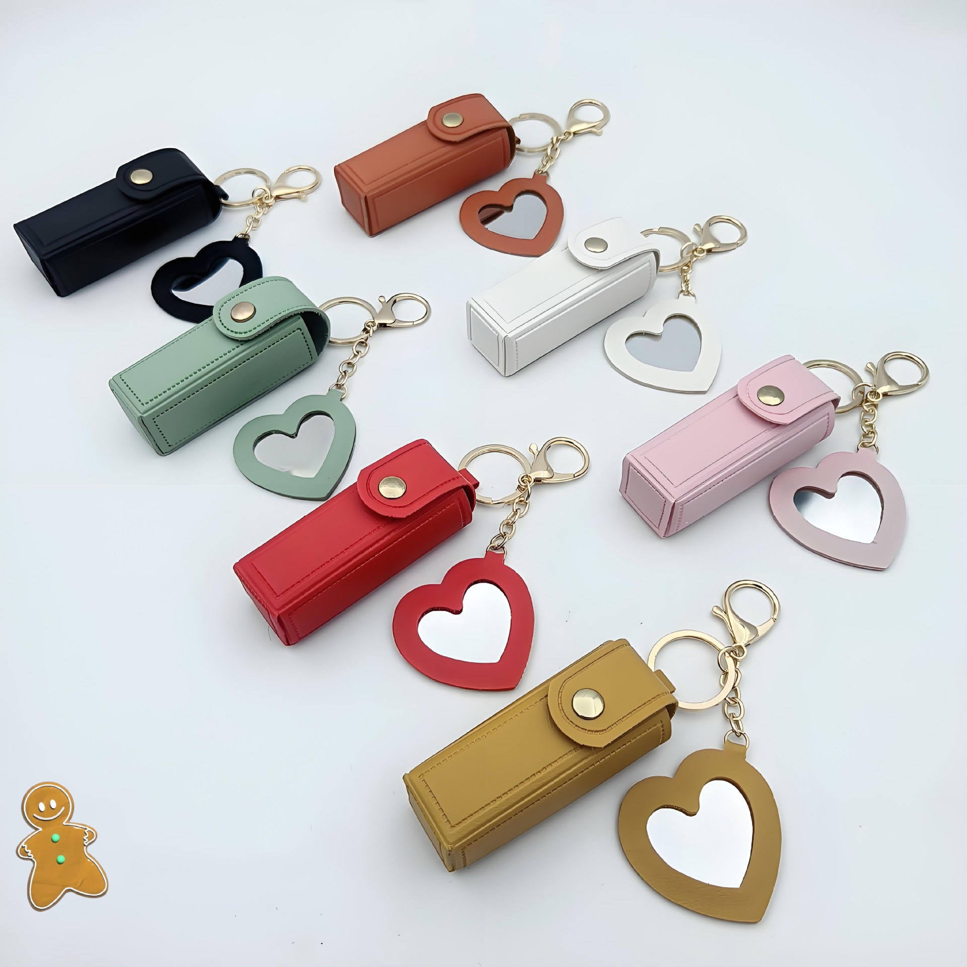 High Quality Love Shape PU Leather Makeup Keychain💼