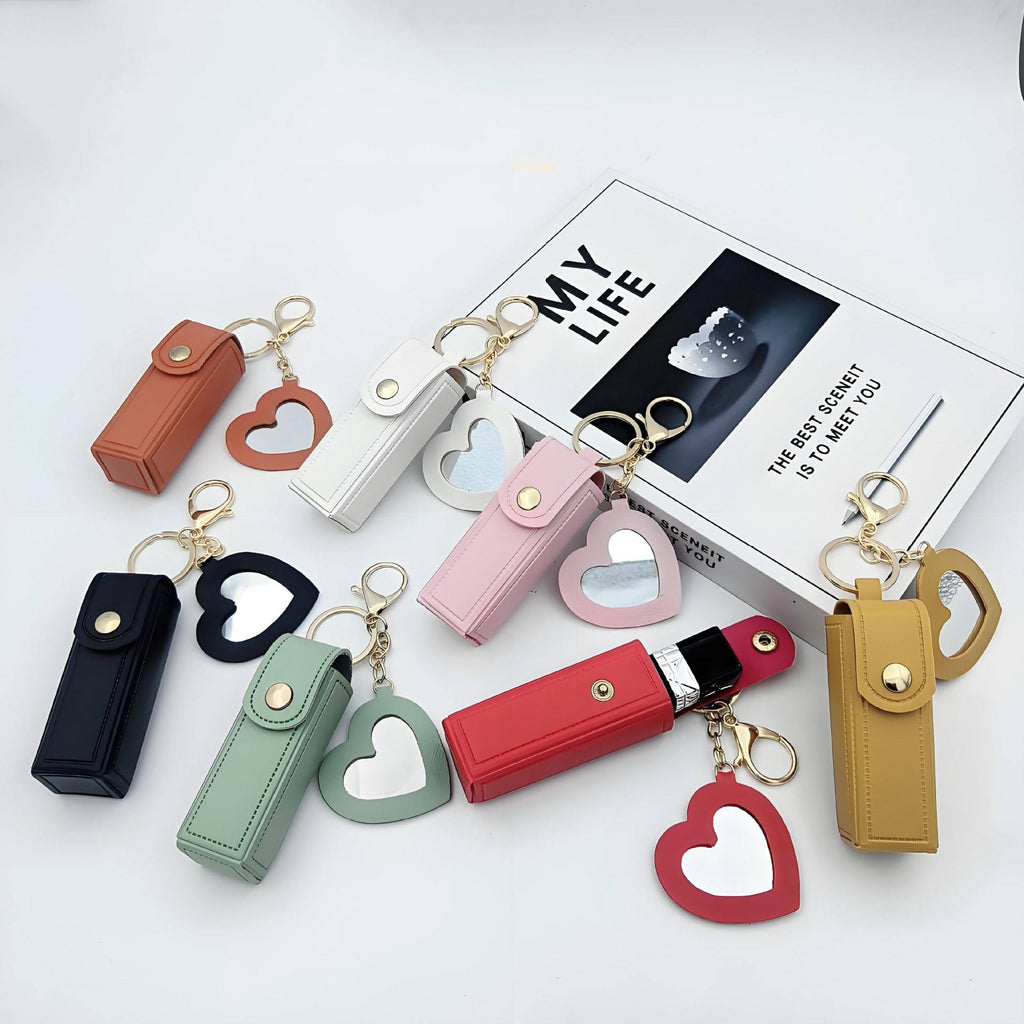 High Quality Love Shape PU Leather Makeup Keychain💼