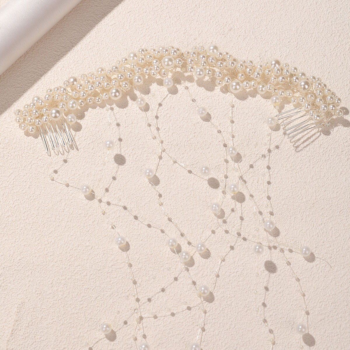 Bridal Pearl & Crystal Cascading Hairpiece