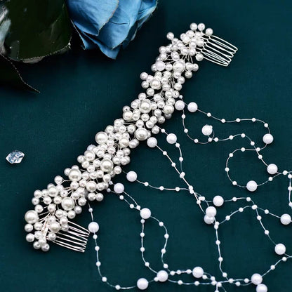 Bridal Pearl & Crystal Cascading Hairpiece