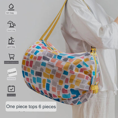 Foldable bag with semi-automatic closure for shopping and going out
