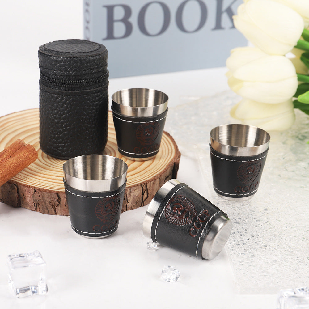 Travel leather cup set