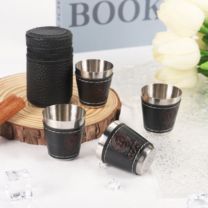 Travel leather cup set