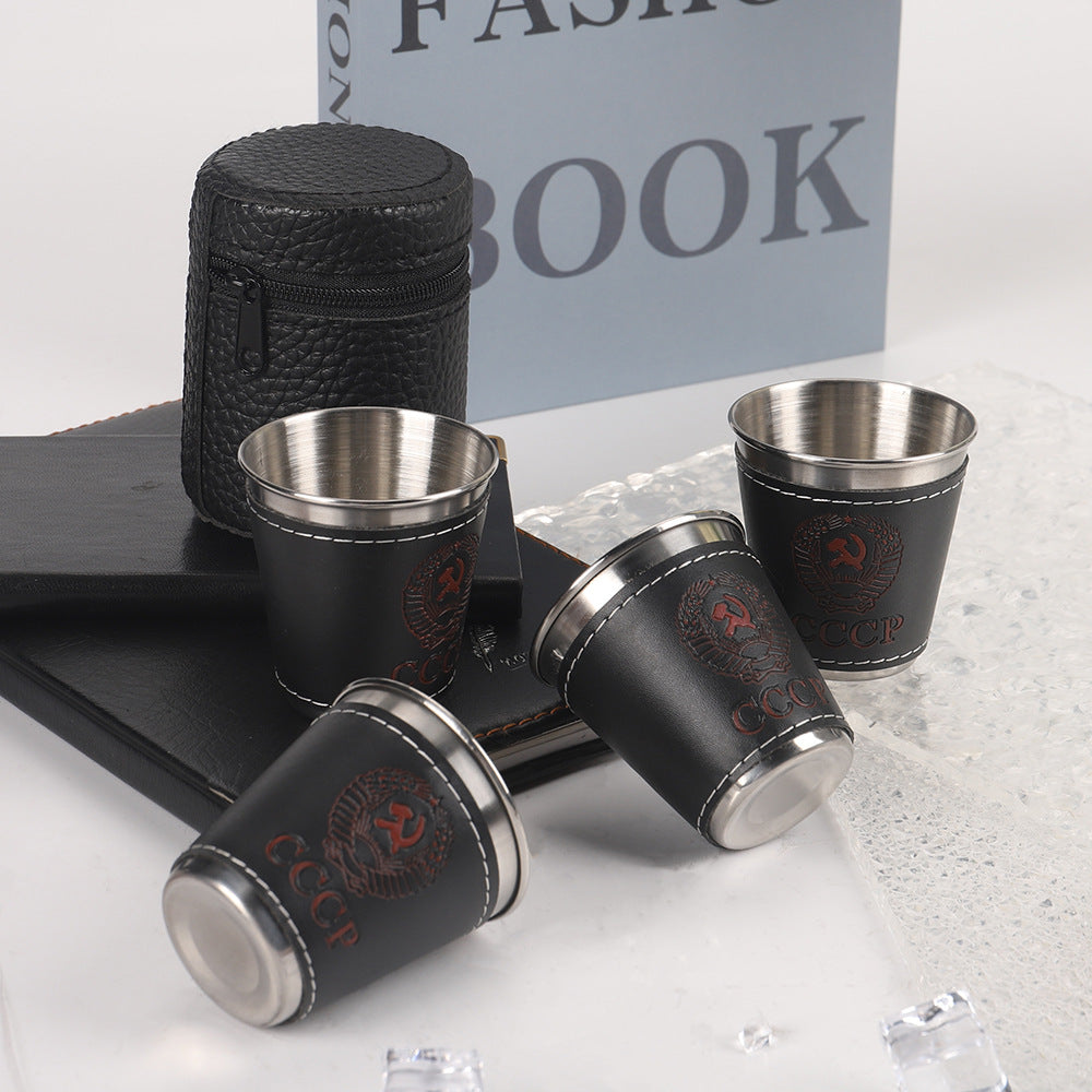 Travel leather cup set