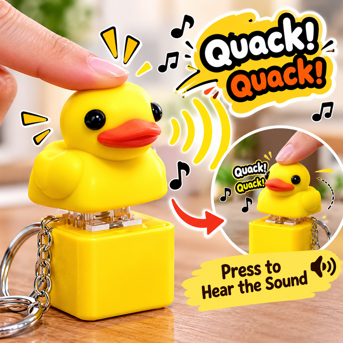Cute Yellow Duck Sound Keychain – Adorable Press-to-Sound Mini Toy 🐤🔊