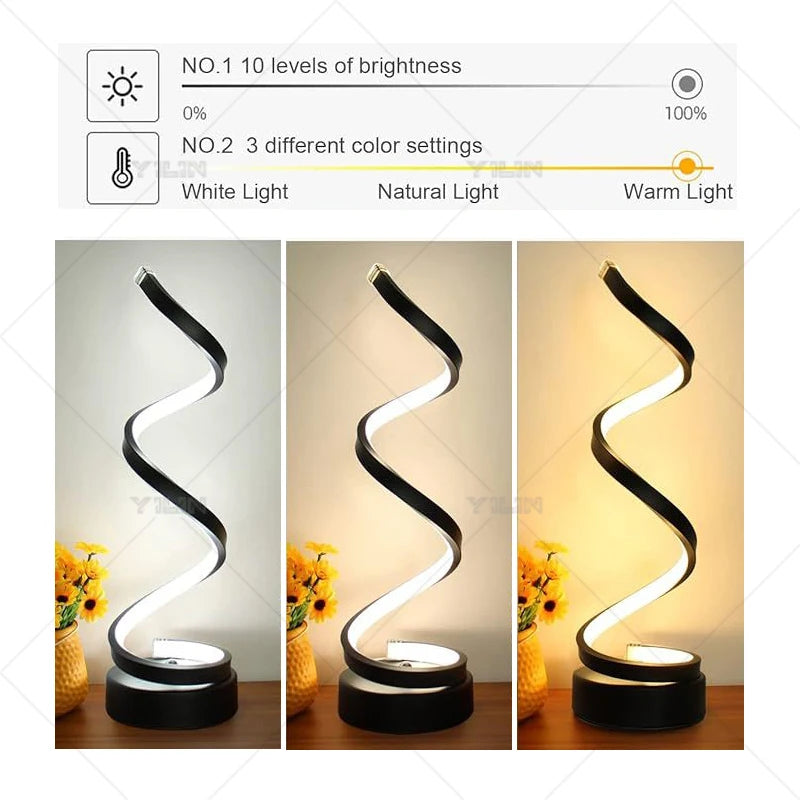 LED Desk Lamp Modern Spiral Line Syle Dimmable Bedside Lamp Creative LED Table Night Light For Bedroom Living Room Home Decorate
