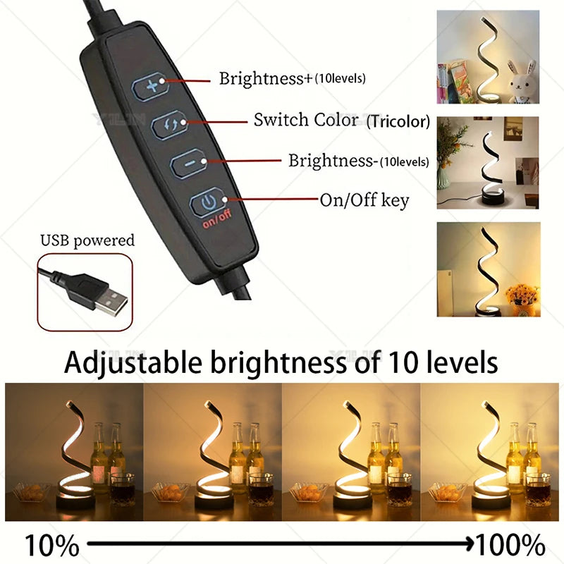 LED Desk Lamp Modern Spiral Line Syle Dimmable Bedside Lamp Creative LED Table Night Light For Bedroom Living Room Home Decorate