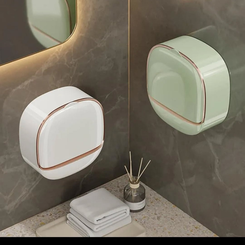 Wall Mounted Soap Holder with Lid and Tray(Comes with Free Self Adhesive Wall Hook)