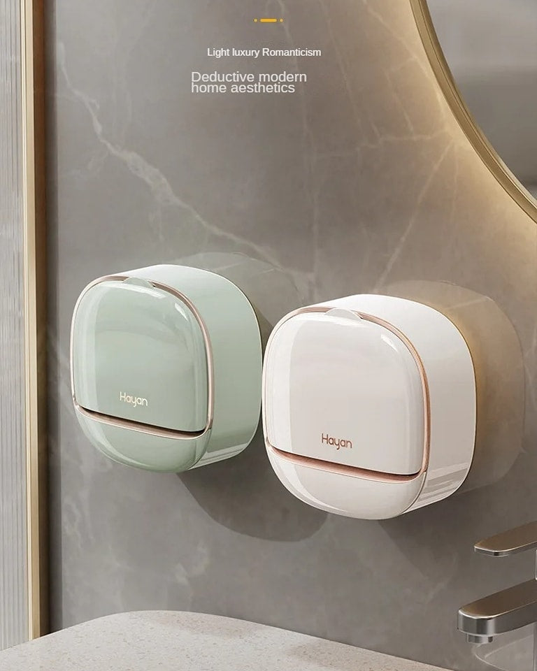 Wall Mounted Soap Holder with Lid and Tray(Comes with Free Self Adhesive Wall Hook)