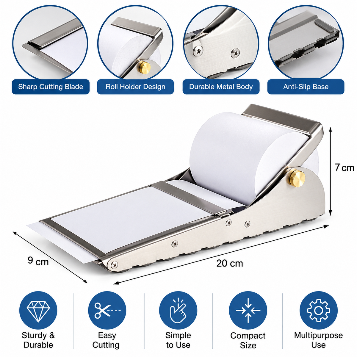 Mech Custom Paper Dispenser Sharp Cutting Edge Stable Flat Base Design Adjustable Roller Spindle Kraft Paper Roll Dispenser