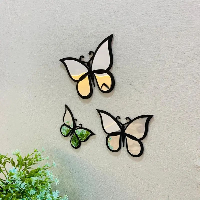 3D Black Silver Butterfly Set
