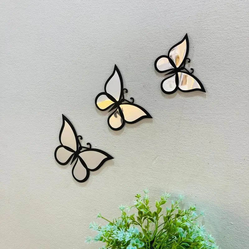 3D Black Silver Butterfly Set