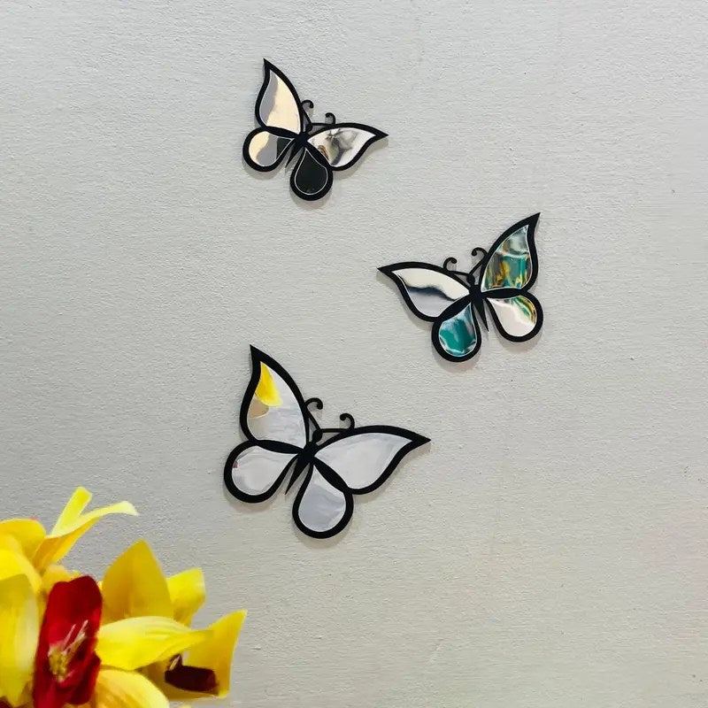 3D Black Silver Butterfly Set