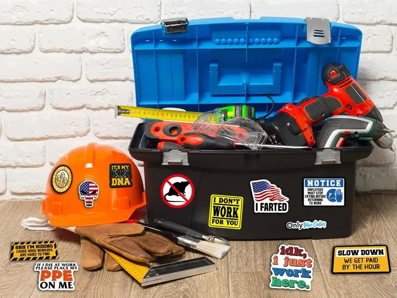 🔥150Pcs Blue Collar Funny Stickers 👷‍♂️