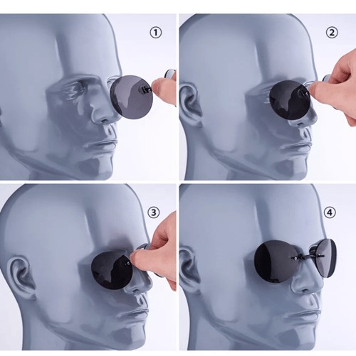ULTRALIGHT RIMLESS RETRO ROUND CLIP ON NOSE SUNGLASSES