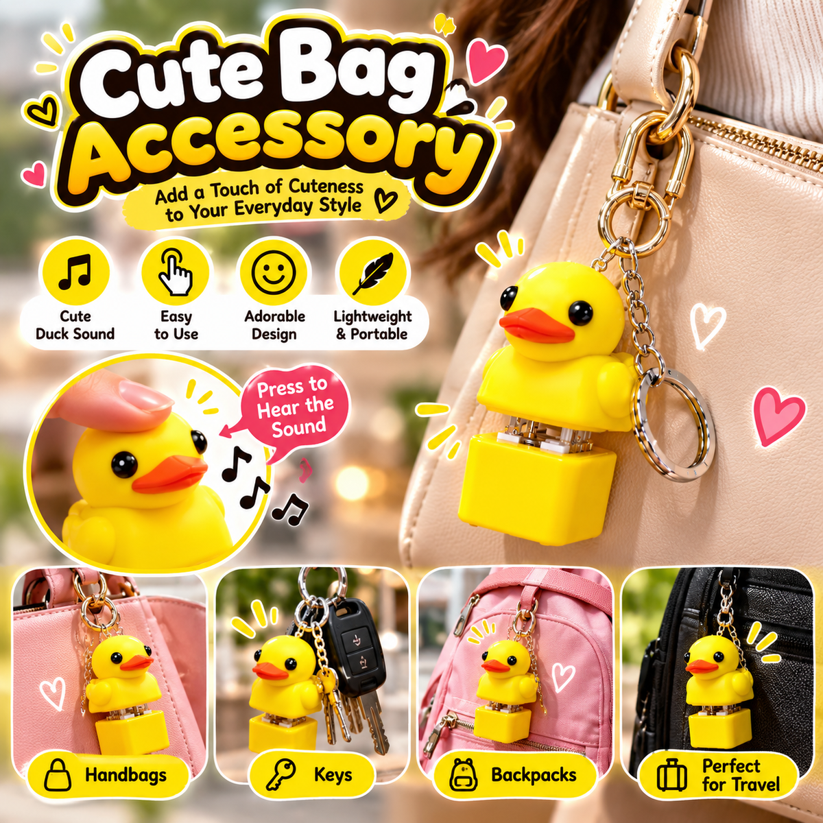 Cute Yellow Duck Sound Keychain – Adorable Press-to-Sound Mini Toy 🐤🔊