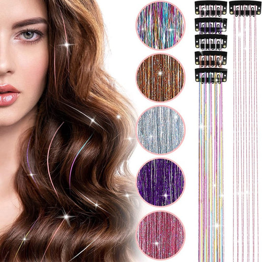 Hair Tinsel Glitter Fairy Extensions pack of 12