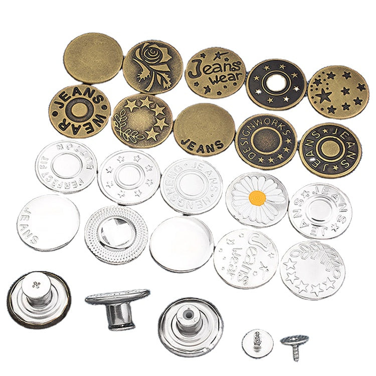 Silver Metal Denim Jeans Button