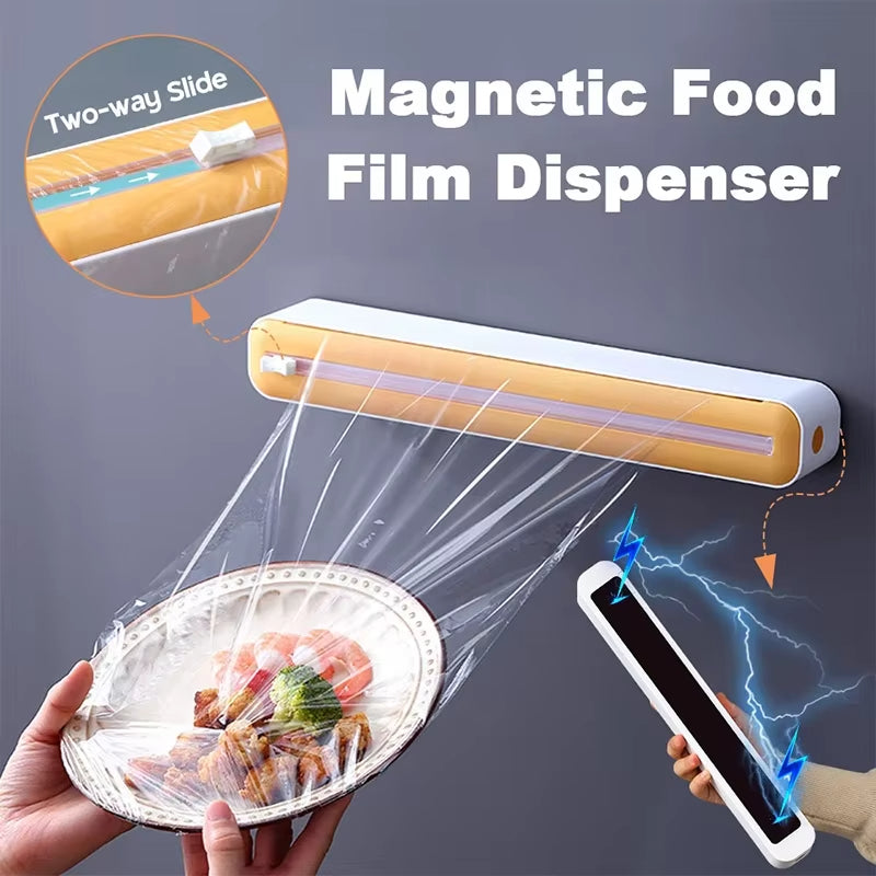 Food Film Dispenser Magnetic Plastic Wrap Dispenser with Cutter