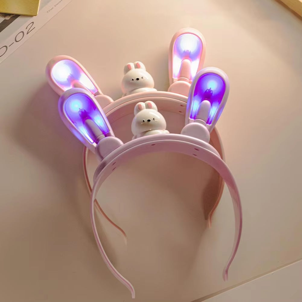 Color-changing Light-up Bunny Ear Headband with Rechargeable Swinging
