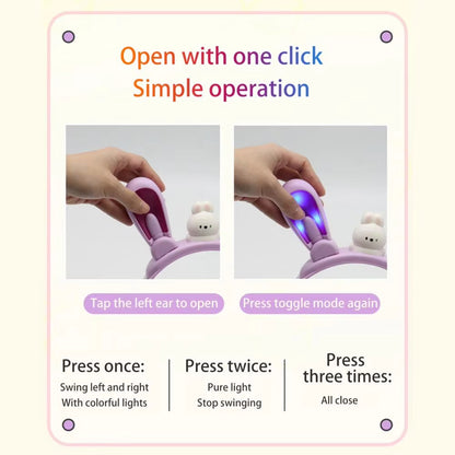 Color-changing Light-up Bunny Ear Headband with Rechargeable Swinging