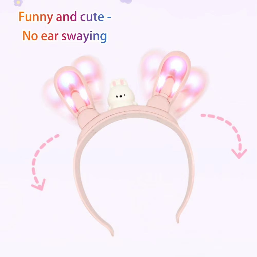 Color-changing Light-up Bunny Ear Headband with Rechargeable Swinging