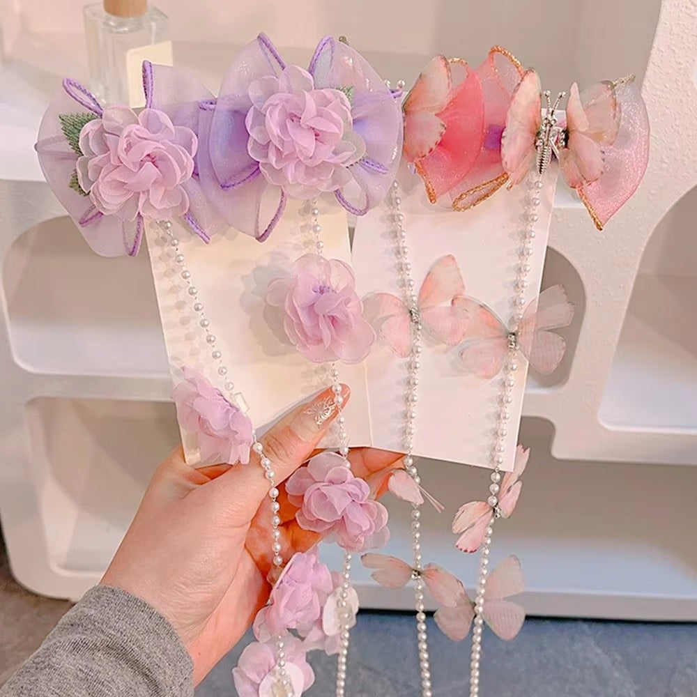 2Pcs Cute Pearl Butterfly Hair Clips For Girls