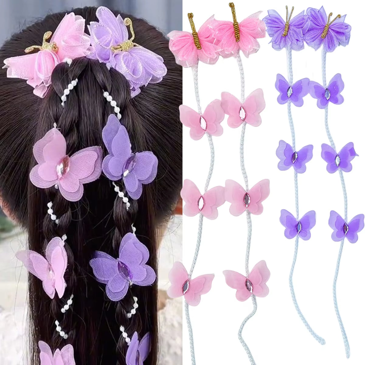2Pcs Cute Pearl Butterfly Hair Clips For Girls