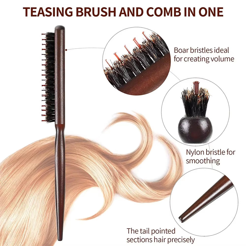 Natural Boar Bristle Hair Fluffy Comb