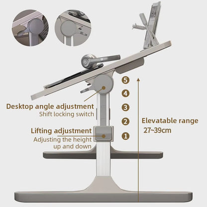 Adjustable Laptop Desk For Bed With Bookshelves Drawers