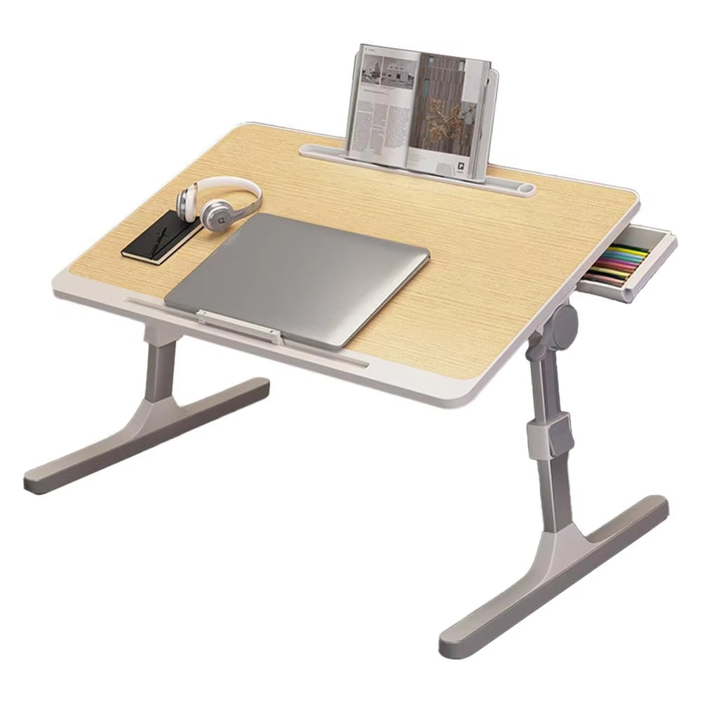 Adjustable Laptop Desk For Bed With Bookshelves Drawers