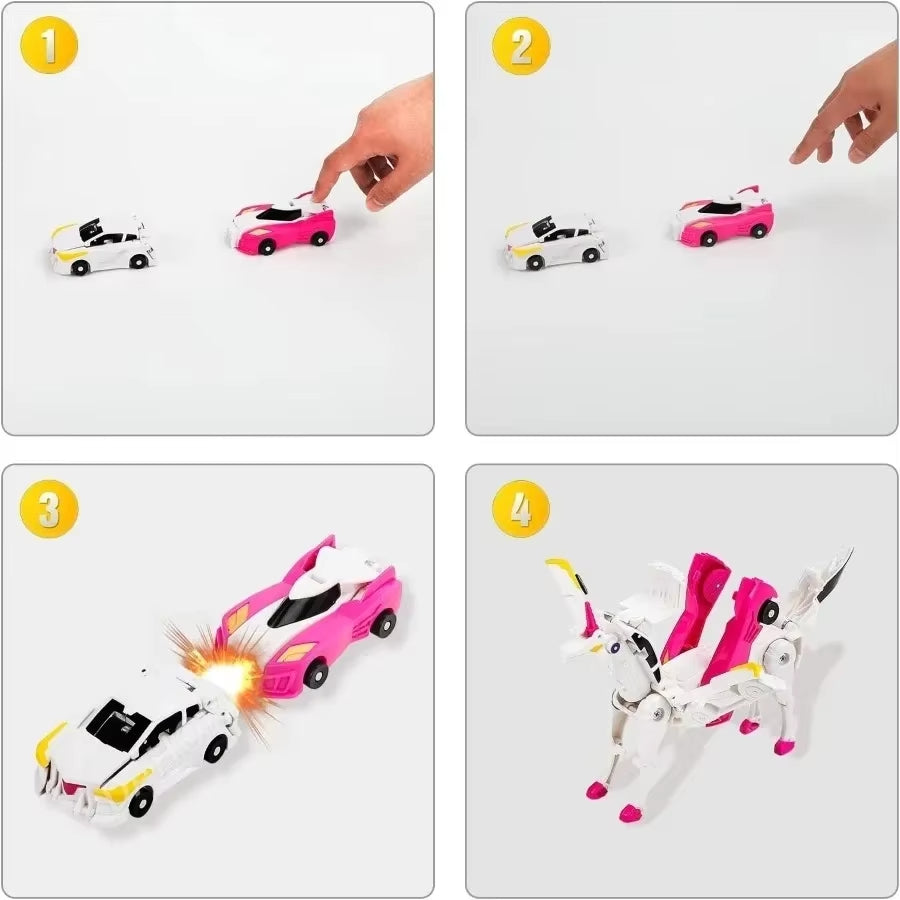 2 in 1 Car Transform Unicorn Figurines Magnetic Vehicle