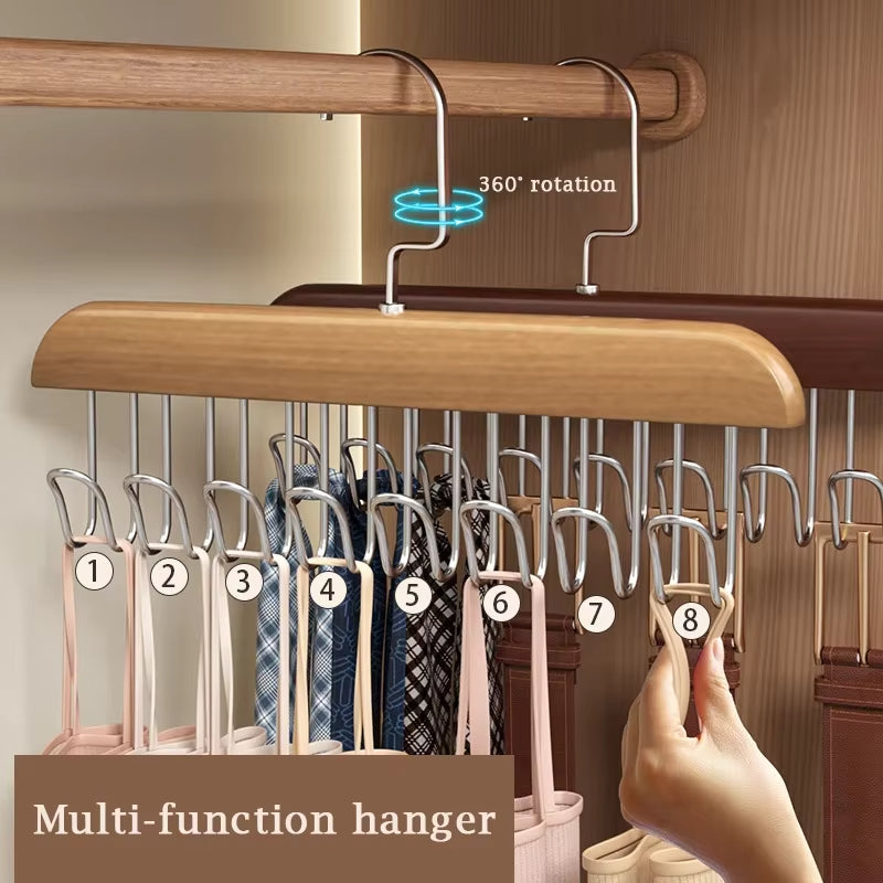 Wooden Clothes Hanger With 8 Hooks
