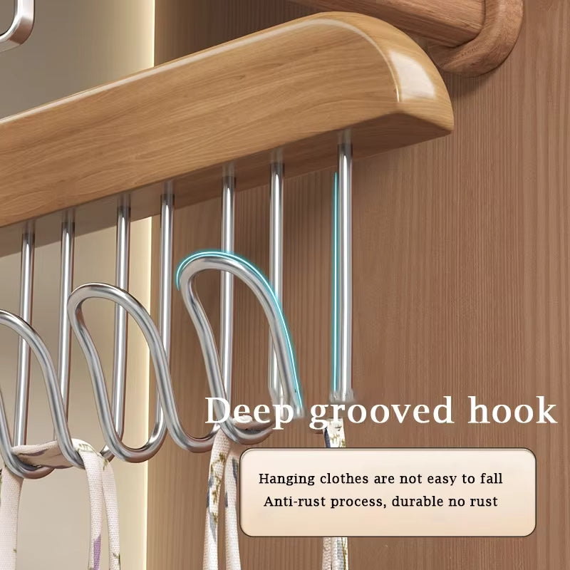 Wooden Clothes Hanger With 8 Hooks