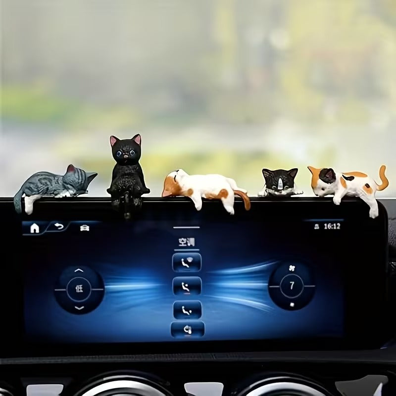 Mini Cat Figurine Set Dashboard & Desktop Decor