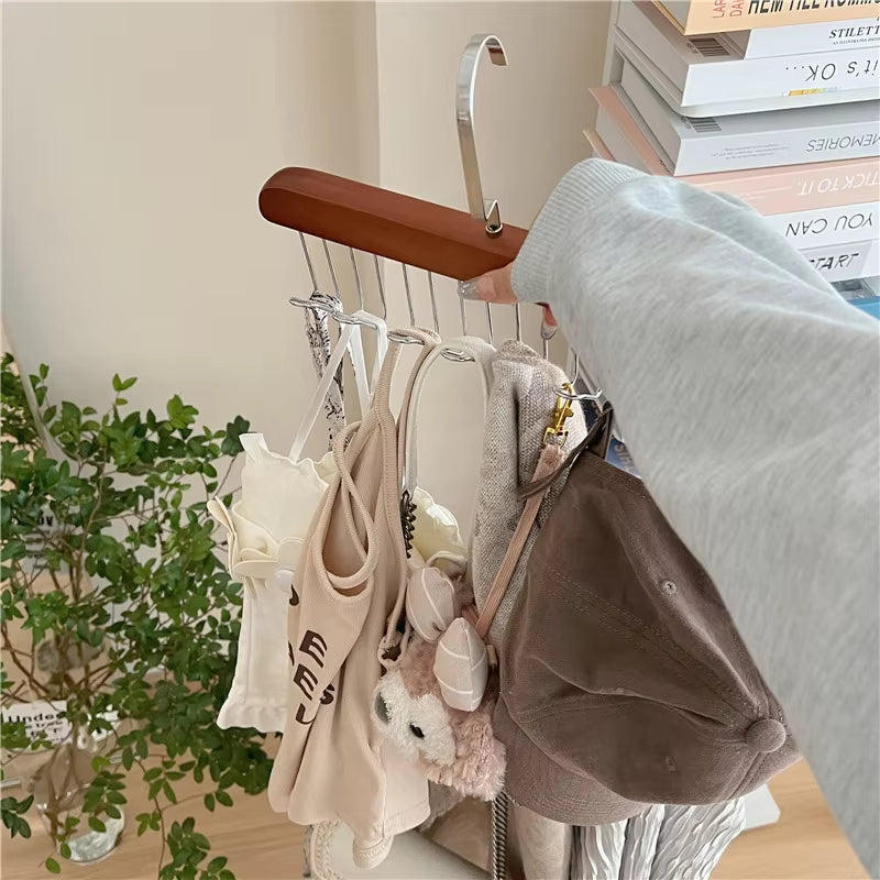 Wooden Clothes Hanger With 8 Hooks