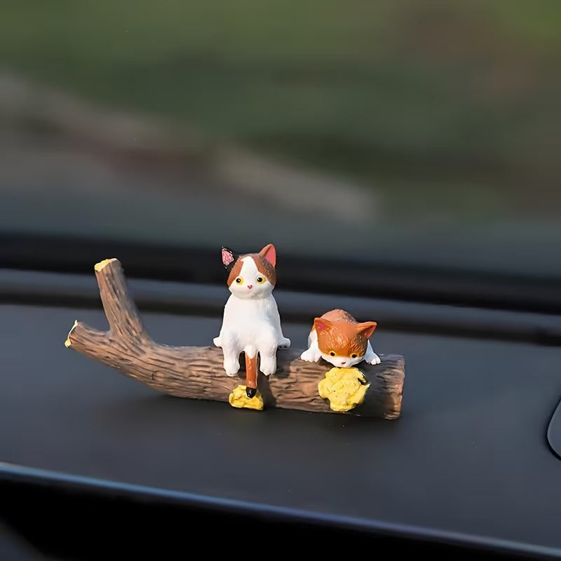 Mini Cat Figurine Set Dashboard & Desktop Decor