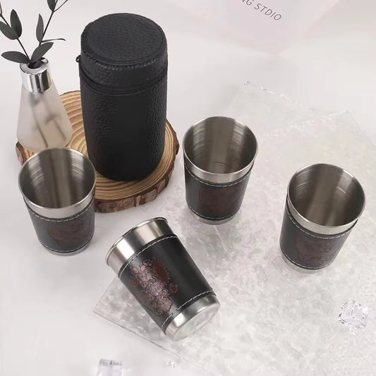 Stainless Steel Shot Glasses with Leather Case
