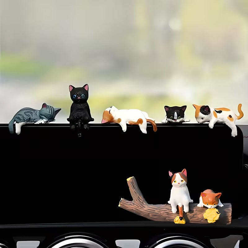 Mini Cat Figurine Set Dashboard & Desktop Decor
