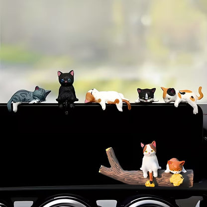 Mini Cat Figurine Set Dashboard & Desktop Decor