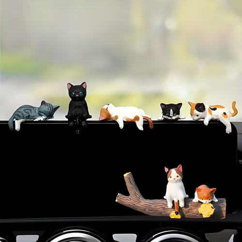 Mini Cat Figurine Set Dashboard & Desktop Decor