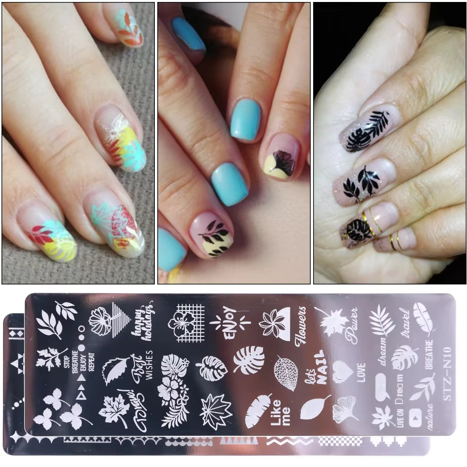 2 pcs Nail Stamping Plates Set with  Silicone Sponge Brush