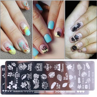 2 pcs Nail Stamping Plates Set with  Silicone Sponge Brush
