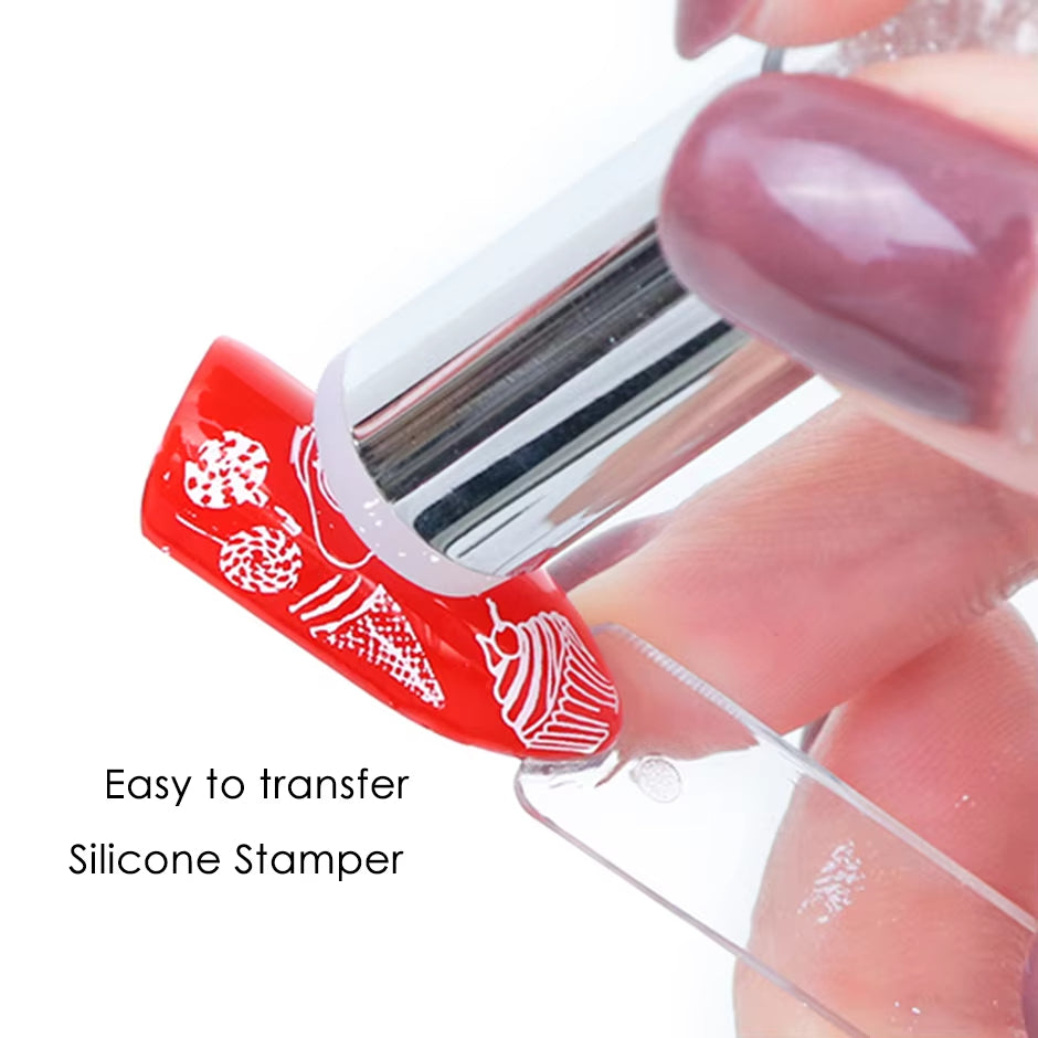 2 pcs Nail Stamping Plates Set with  Silicone Sponge Brush