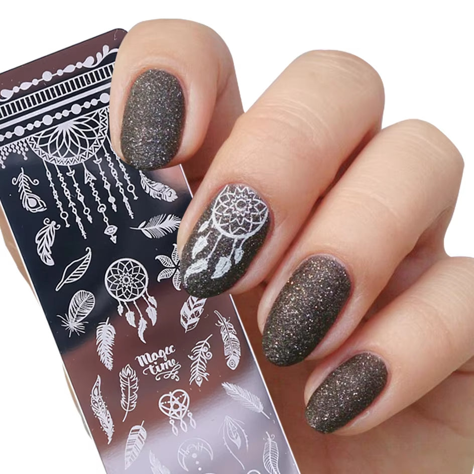 2 pcs Nail Stamping Plates Set with  Silicone Sponge Brush