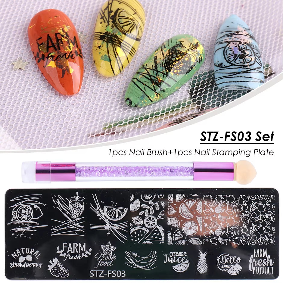 2 pcs Nail Stamping Plates Set with  Silicone Sponge Brush