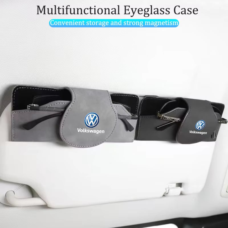 Car Glasses Case Sun Visor Suede Leather Eyeglass