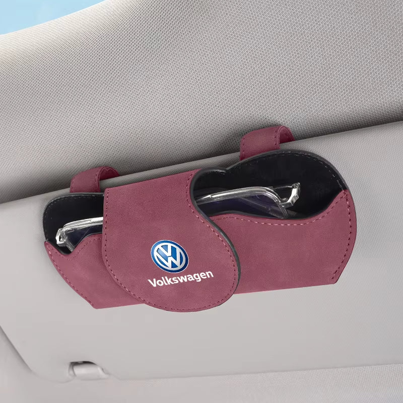 Car Glasses Case Sun Visor Suede Leather Eyeglass